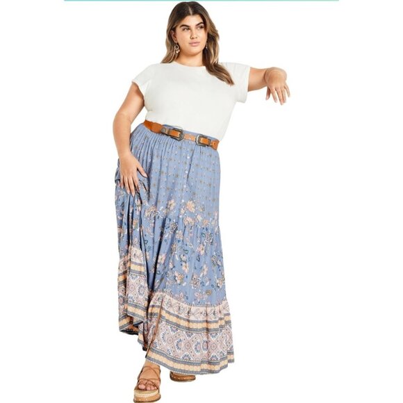 City Chic Dresses & Skirts - City Chic Willow Maxi Skirt Women's 18 Blue Angel Floral Pastel Boho Pull On NWT